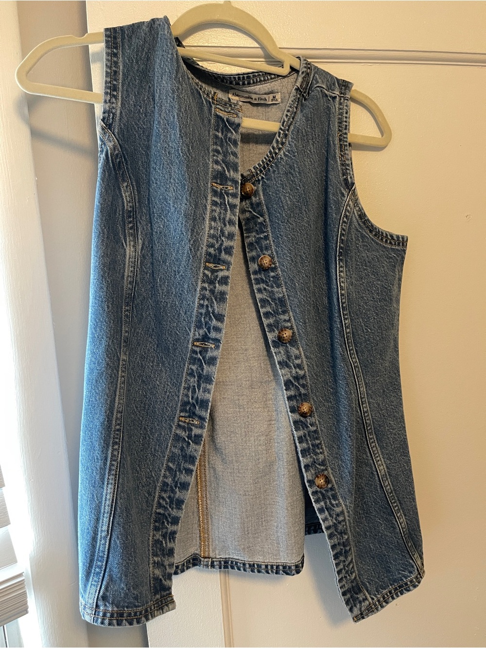 Abercrombie & Fitch Blue Denim Sleeveless Button Vest